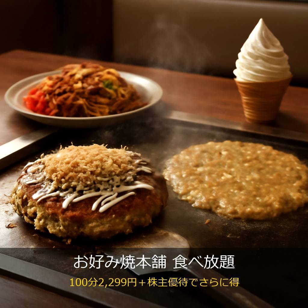 お好み焼本舗の鉄板で焼くお好み焼ともんじゃ