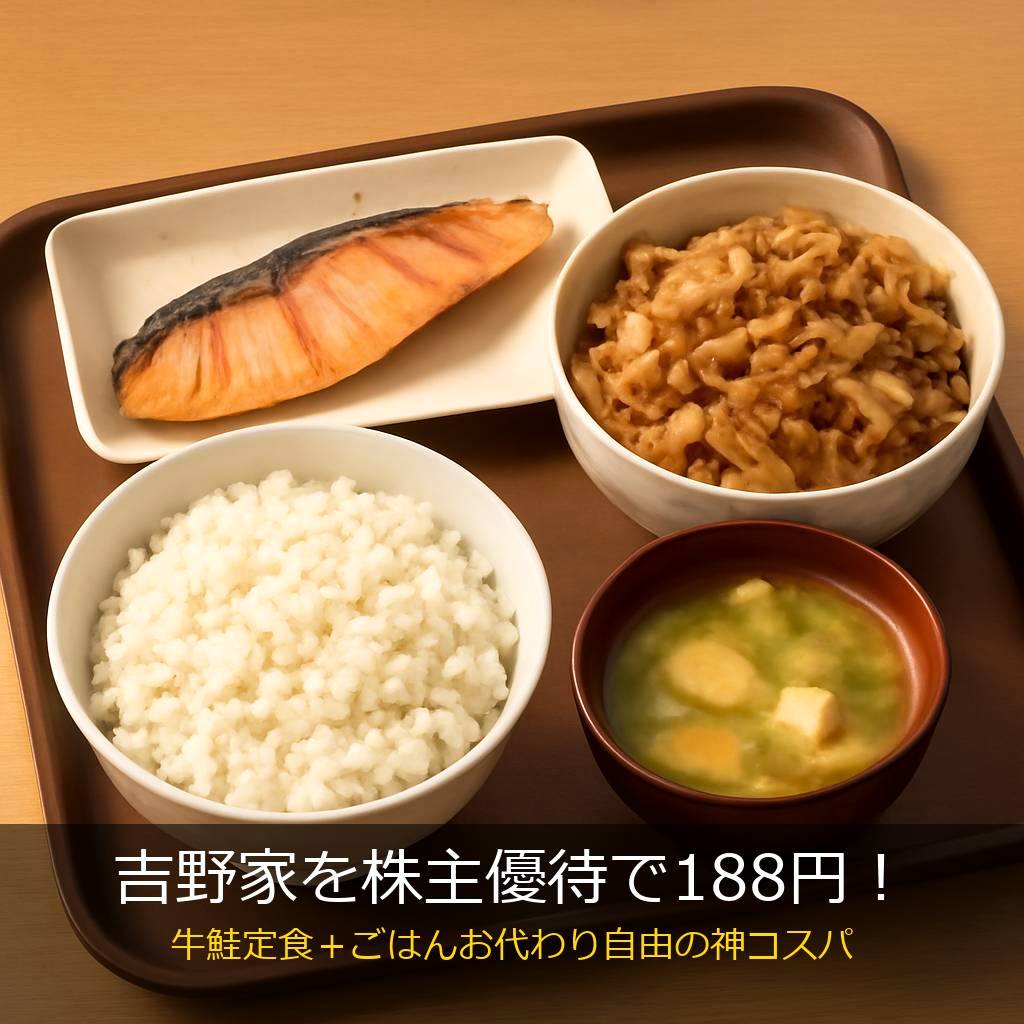 吉野家株主優待で牛鮭定食188円