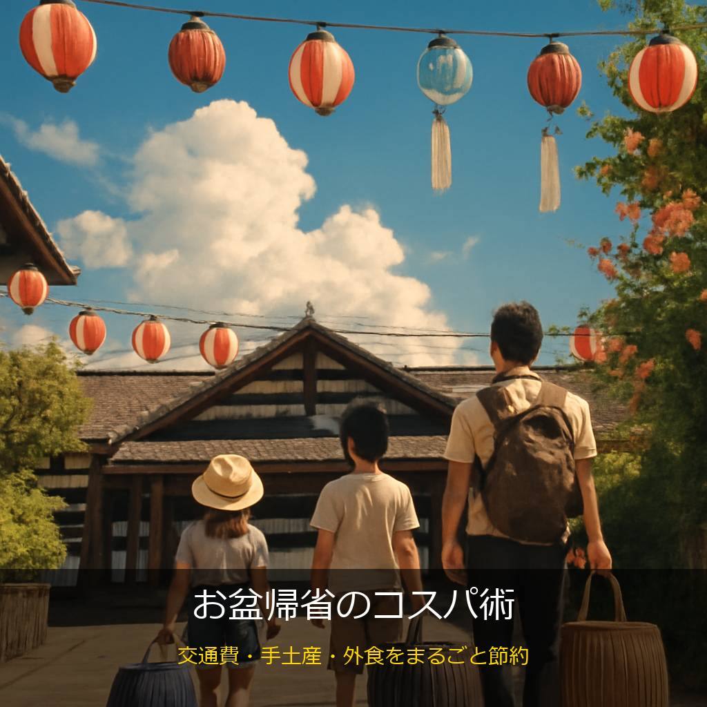 お盆の帰省で駅に向かう家族