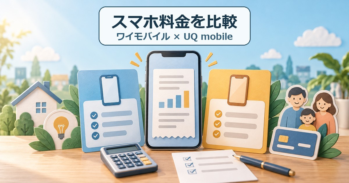 ワイモバイルとUQ mobileの料金条件をスマホの明細とチェックリストで比べるイメージ